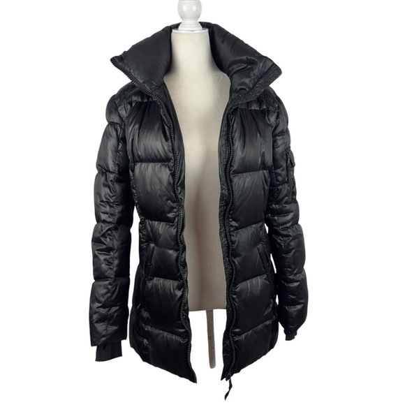 S13 NY Kylie Down Puffer Jacket Women S Black Nylon Coat Cuff Thumbholes No Hood - Picture 4 of 15